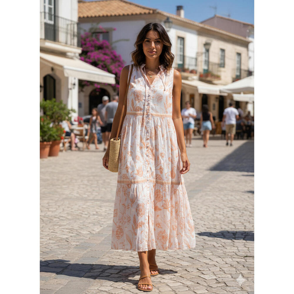 Olivia James Sleeveless Maxi Dress Orange Floral Print S